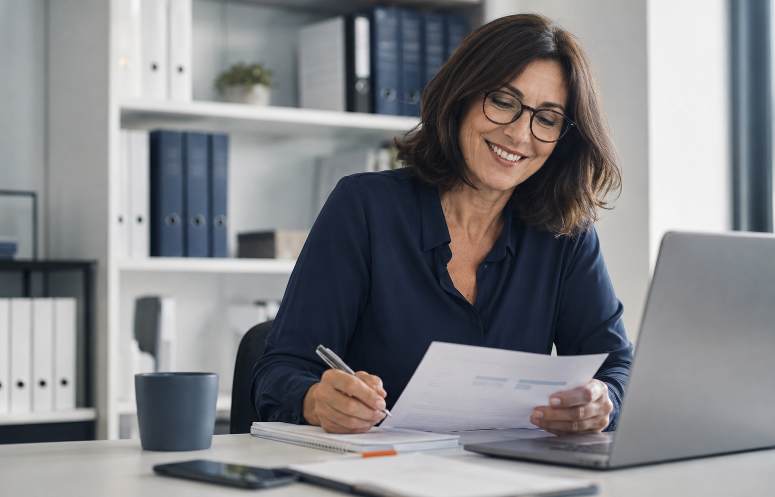 Profesional revisando procesos administrativos en papel antes de automatizarlos con IA